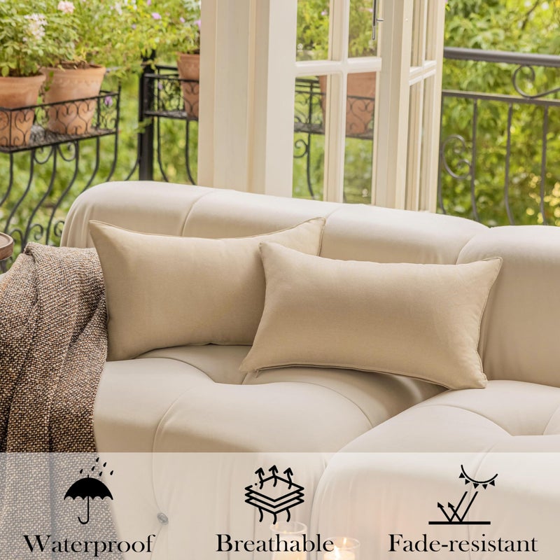 Demetex Outdoor Pillow Covers 12x20 Waterproof Lumbar Throw Pillows Rectangle Beige Pillow Cases for Patio Couch  Set of 4  12 x 20 Inch  Beige - Image 3